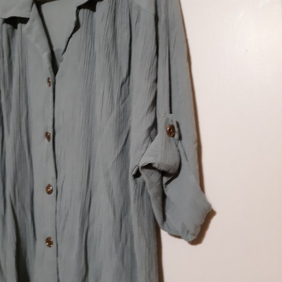 Vintage DONNA TORAN Womens Large Cardigan Top Grey textured button roll tab EUC - Picture 4 of 6